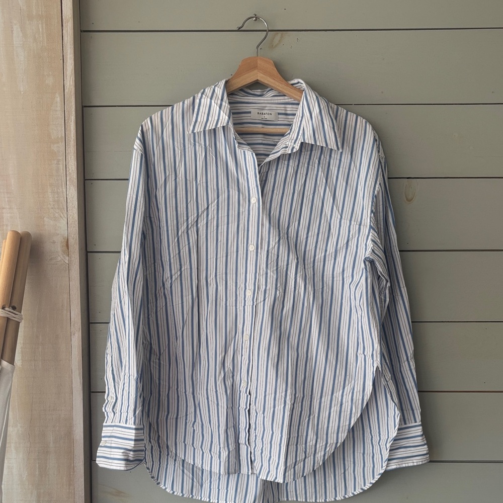 Babaton Blue and White Striped Casual Button-Down Shirt